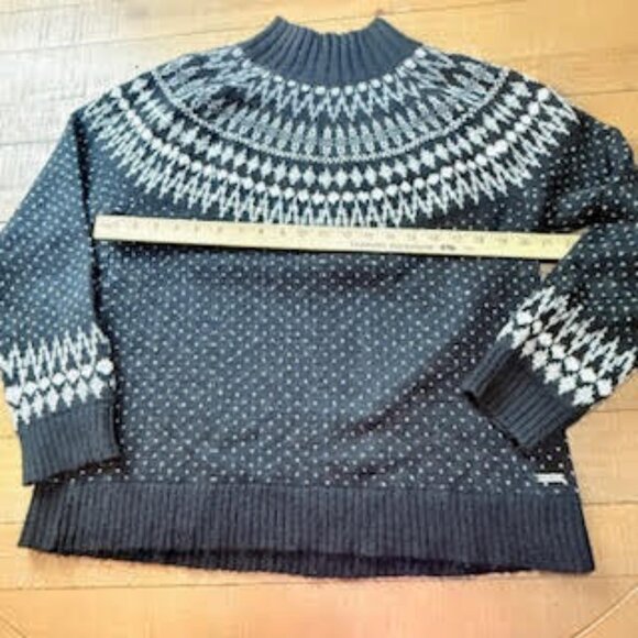 Eddie Bauer Women’s Wool Blend Nordic Fair Isle Sweater Black Ivory Size Large - Picture 8 of 13